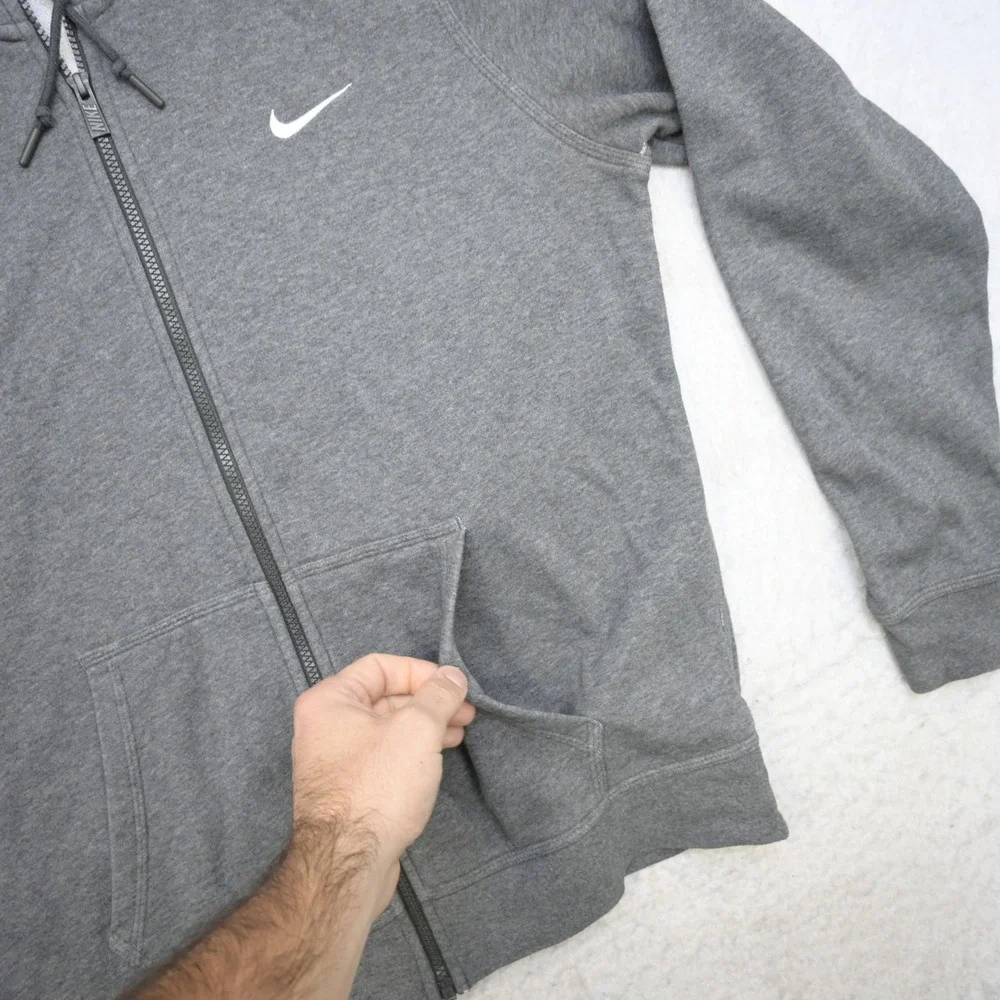 Nike Full Zip Hoodie Mens Large Gray Performance Fleece Lined Drawstring Casual